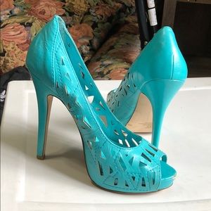 Bcbg blue cut out heels